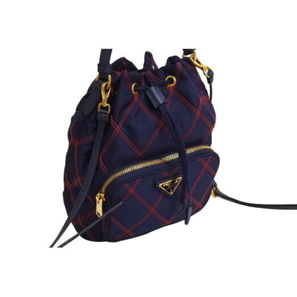 Prada shoulder bag drawstring check pattern trian… - image 4